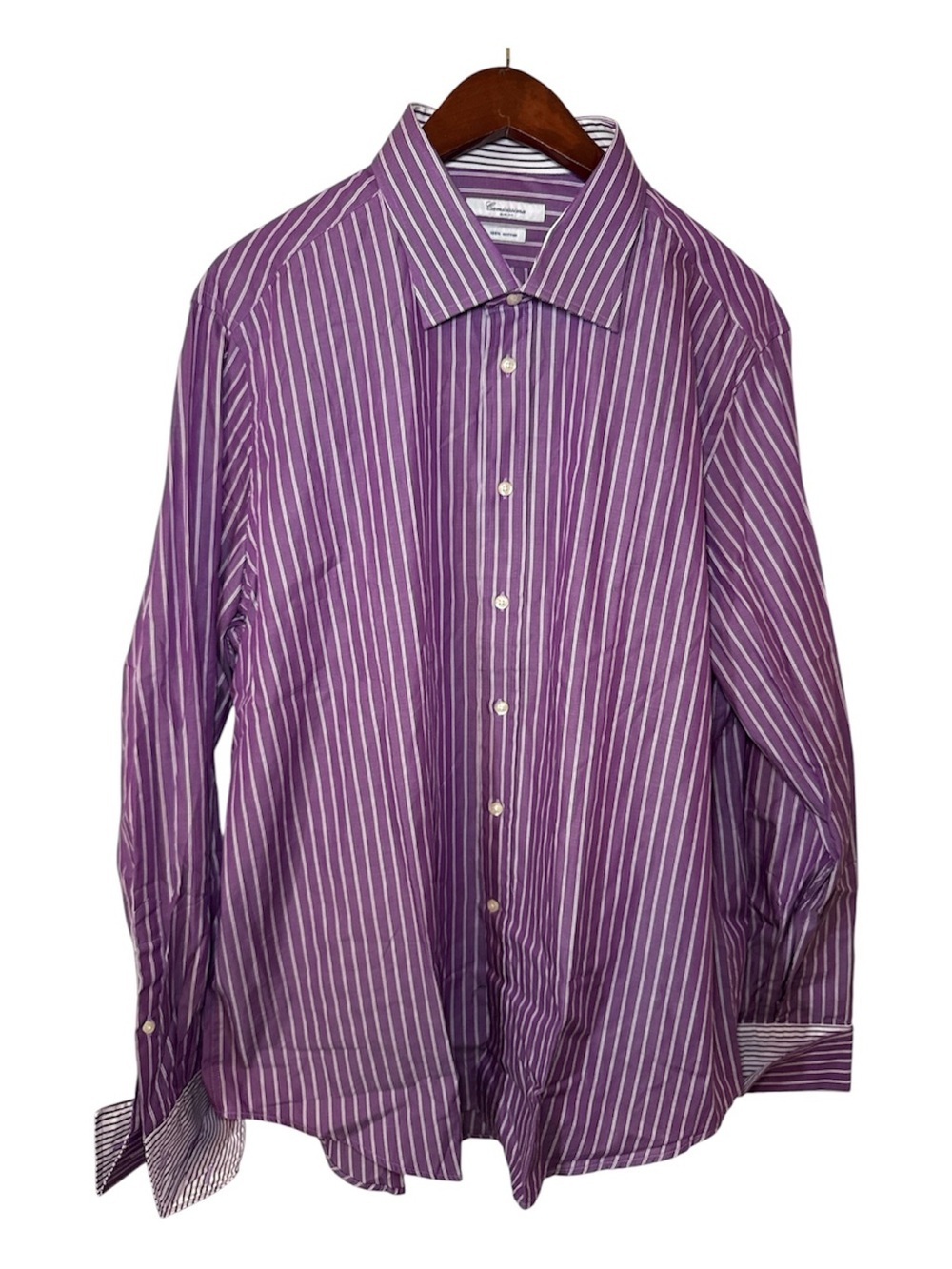NEW! Camicissima Cuff Stripe Dress Shirt Button Up Size 18.5 Slim Fit Purple